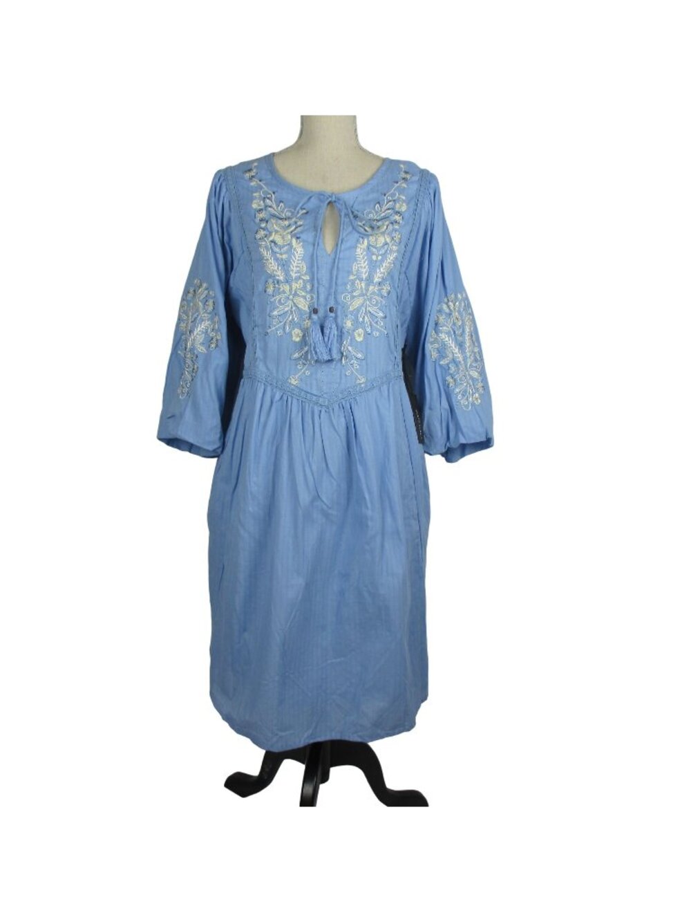Blue Tape Womens Embroidered Boho Peasant Dress Modest Prairie 1X
